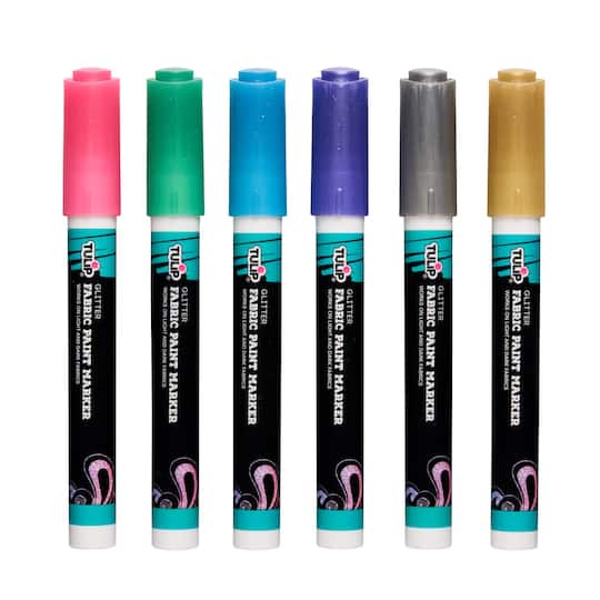 Michaels, Tulip® Glitter 6 Colour Permanent Bullet Tip Fabric Paint Marker Set – Category: Fabric Paint